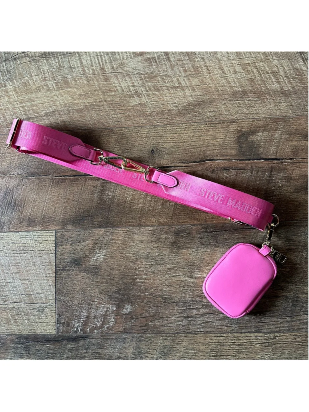 Women's Steve Madden Pink Logo Strap with Detachable adjustable￼Pouch Summer